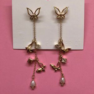 Faux Pearl Butterfly Earrings
